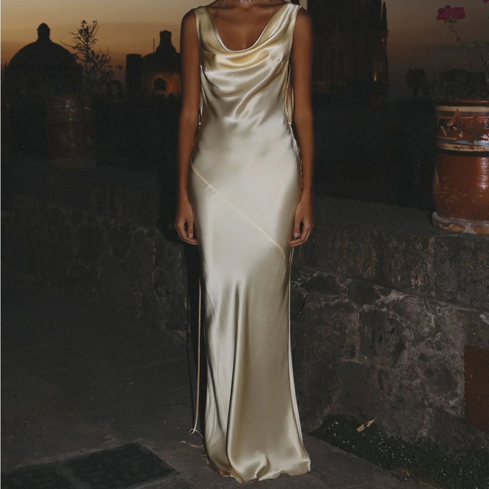 Mirror Palais Plunging cowl dress in butter
